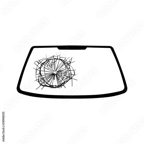 Broken windshield isolated icon on white background.