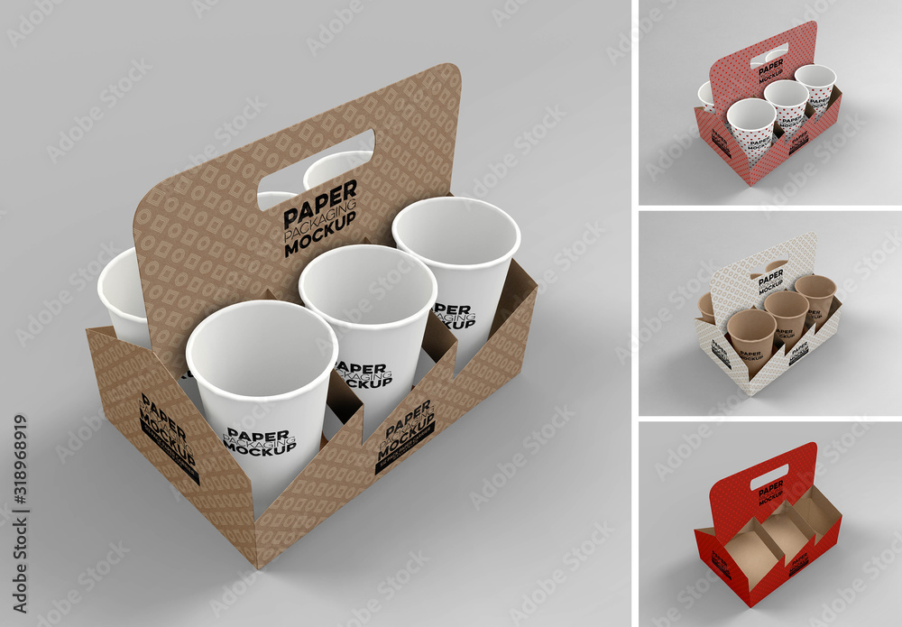 Paper 6 Cup Holder Top View Mockup Template Stock | Adobe Stock