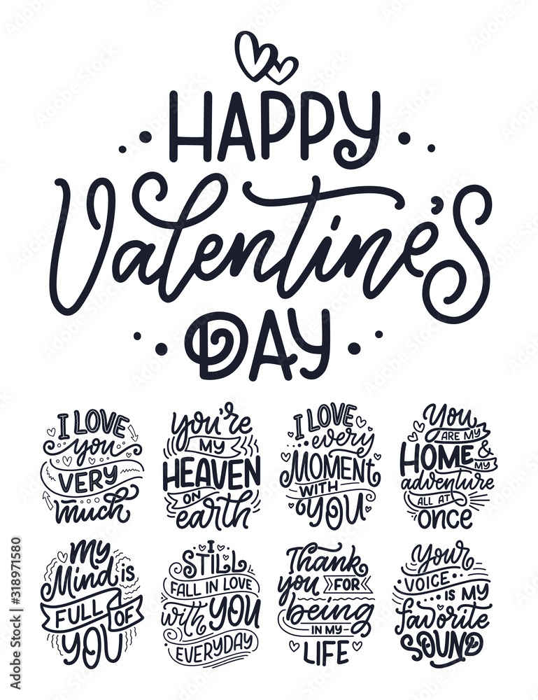 Set with slogans about love in beautiful style. Vector abstract lettering compositions. Trendy graphic design for prints and cards. Motivation posters. Calligraphy text for Valentine's Day. Set with slogans about love in beautiful style. Vector abstract lettering compositions. Trendy graphic design for prints and cards. Motivation posters. Calligraphy text for Valentine's Day.