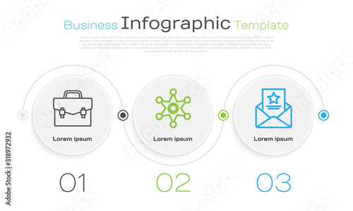 Set line Briefcase, Hexagram sheriff and The arrest warrant. Business infographic template. Vector