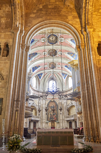 Vertical shot of the interior of a church in Lisbon Portugal
