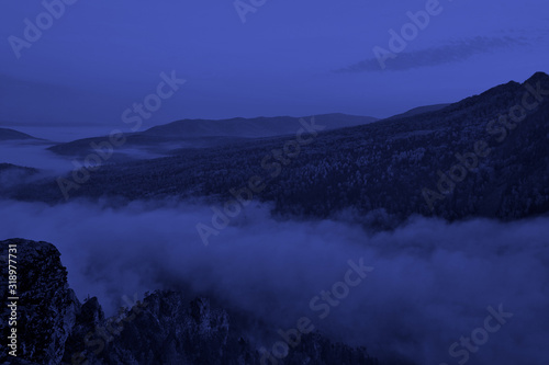 Color year 2020 blue background mountain