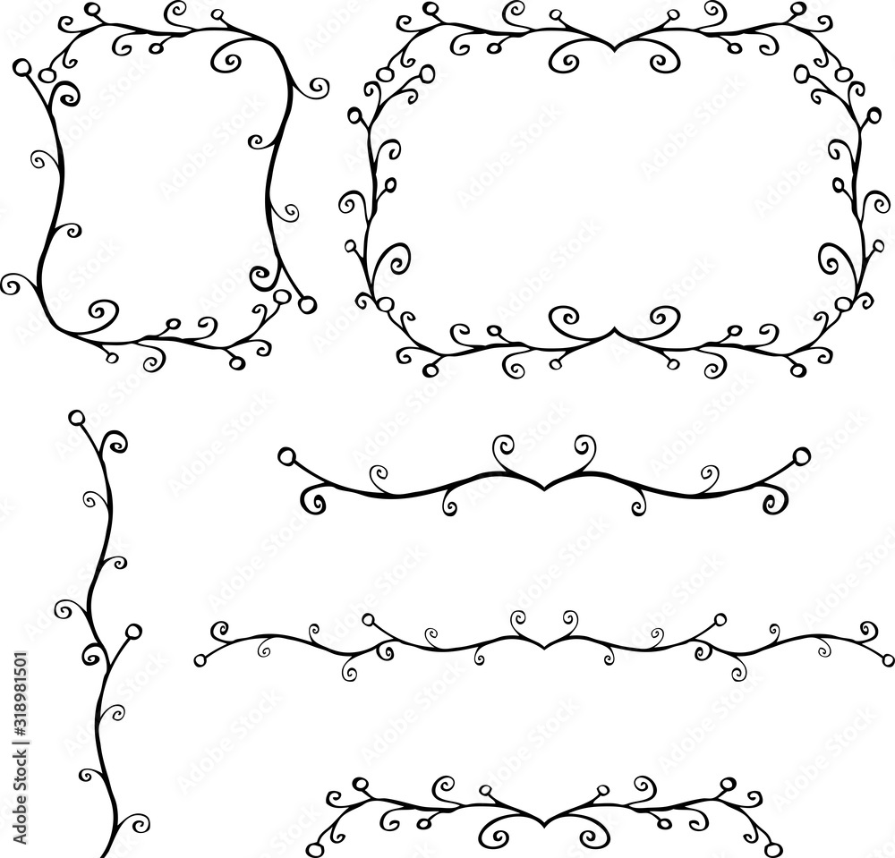 Vector drawings of decorative floral frames and borders