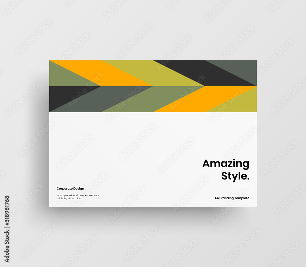 Naklejka premium Creative business presentation vector A4 horizontal orientation front page mock up. Modern corporate report cover abstract geometric illustration design layout. Company identity brochure template.