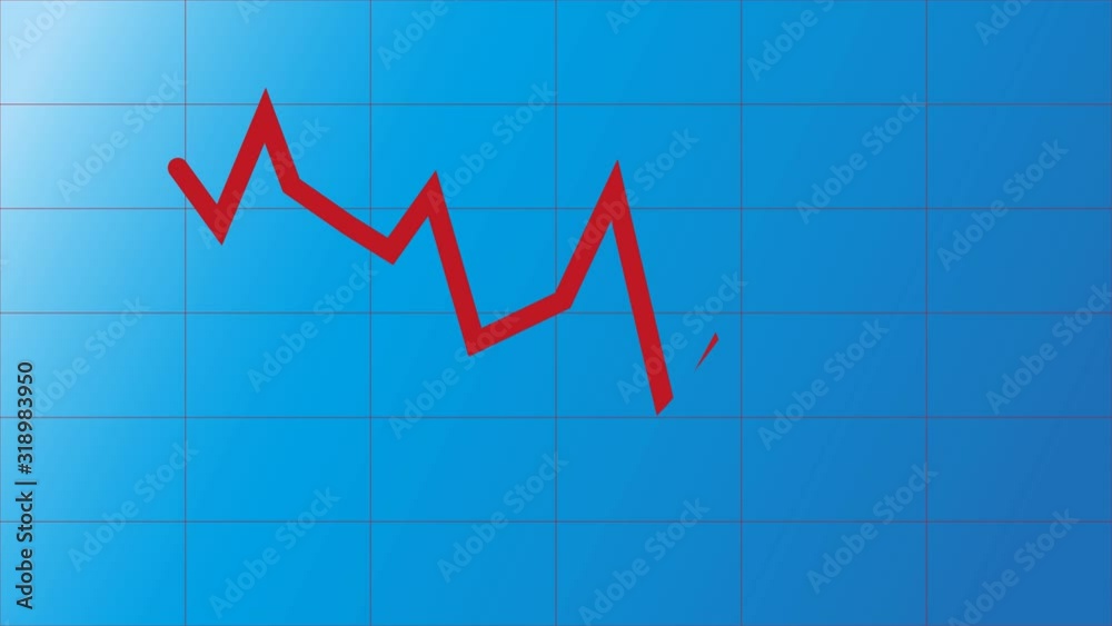 Graph moving down on chart as recession or financial crisis. Animated Illustration building a downwards graph from knotted red thread Graph moving down on chart as recession or financial crisis. Animated Illustration building a downwards graph from knotted red thread
