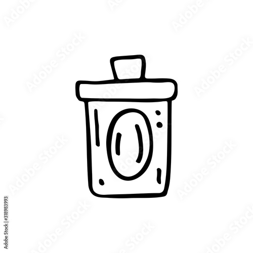 Kitchen jar dish cute kitchen equipment vector doodle hand drawn illustration, sticker, icon. Monochrome black design. Isolated on white background. Kitchen staff design element. Line art. Minimalist.