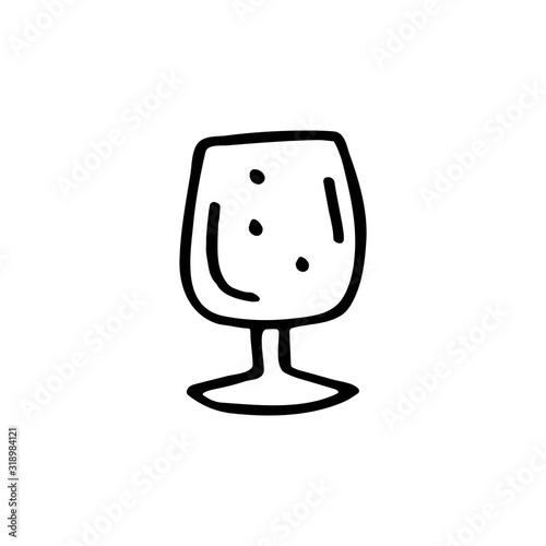 Wine glass dish cute kitchen equipment vector doodle hand drawn illustration, sticker, icon. Monochrome black design. Isolated on white background. Kitchen staff design element. Line art. Minimalist. 
