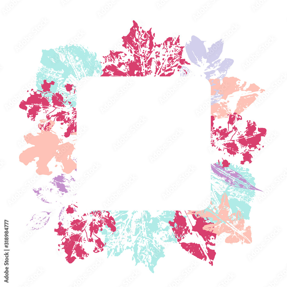 Floral square frame with colorul leaves decoration. Arrangement for card ornam