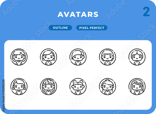 Avatars Outline Icons Pack for UI. Pixel perfect thin line vector icon set for web design and website application.