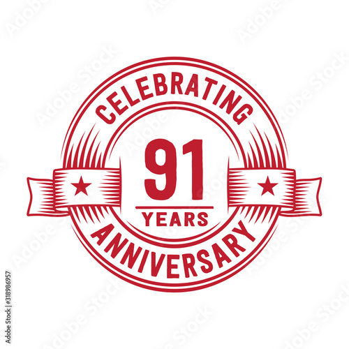 91 years logo design template. 91st anniversary vector and illustration.
