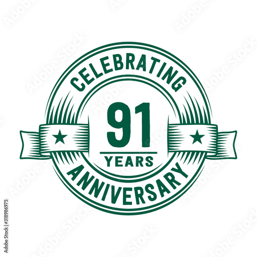 91 years logo design template. 91st anniversary vector and illustration.