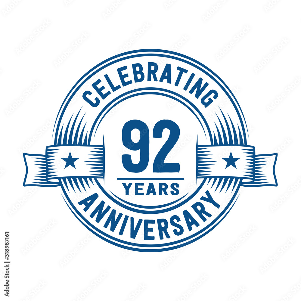 92 years logo design template. 92nd anniversary vector and illustration.