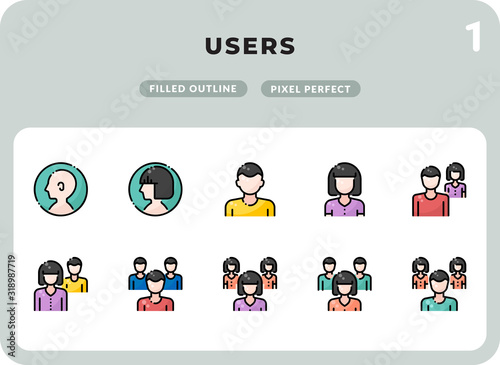 Users Filled Icons Pack for UI. Pixel perfect thin line vector icon set for web design and website application.