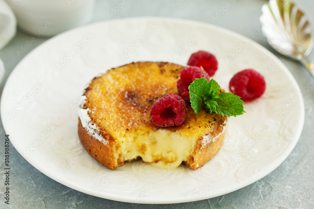 Tart with ginger creme brulee. Selective focus Tart with ginger creme brulee. Selective focus