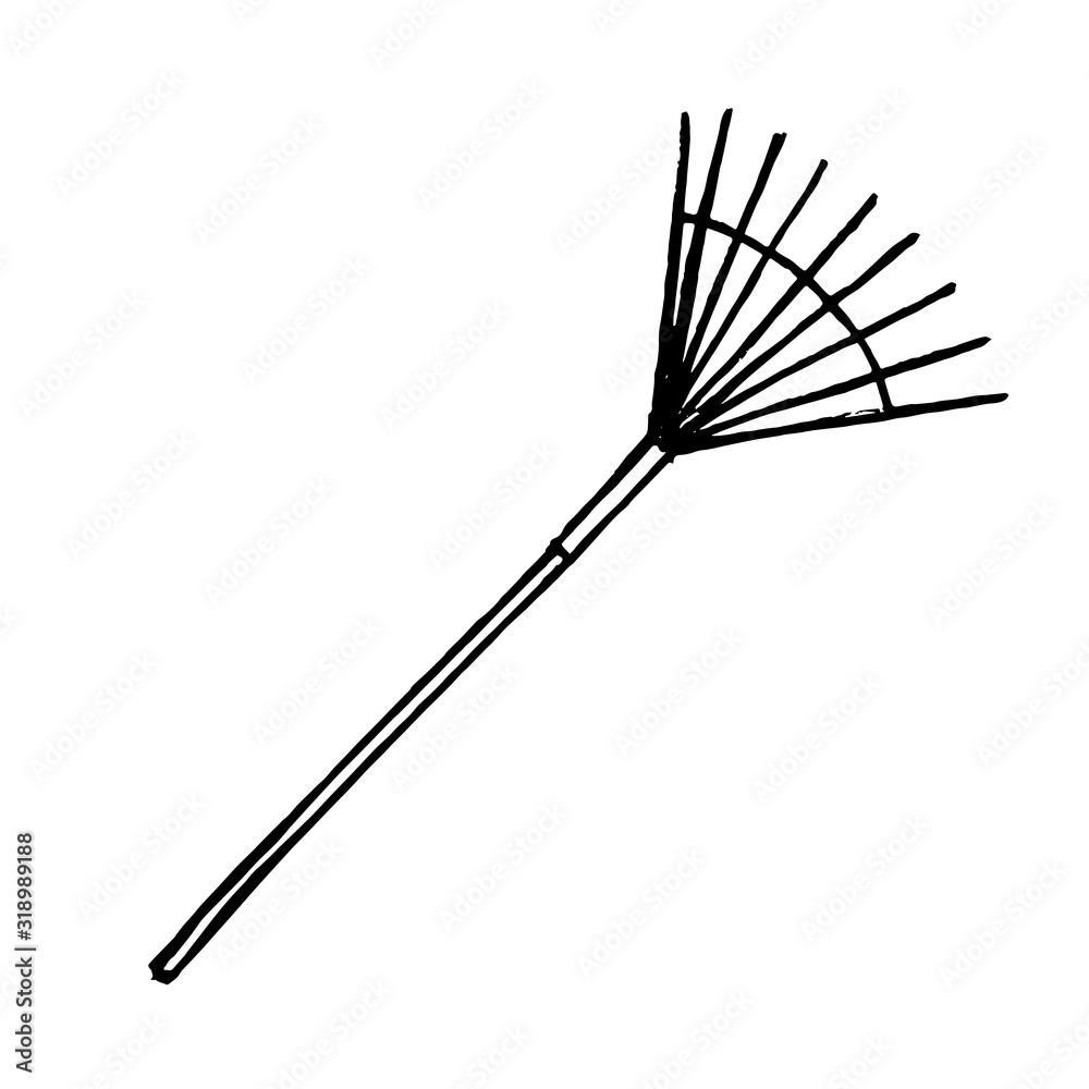 Creative hand drawn rake isolated on white. Creative hand drawn rake isolated on white.