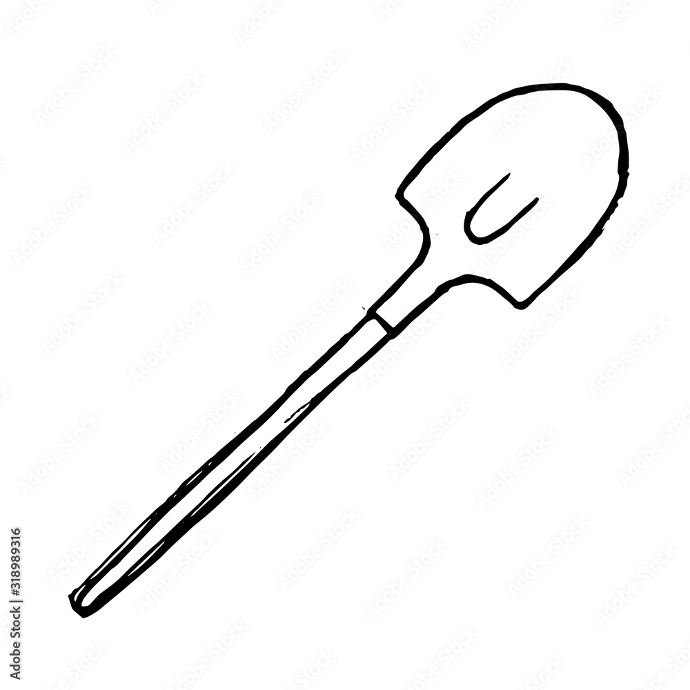 Creative hand drawn shovel in sketch style on white background. Creative hand drawn shovel in sketch style on white background.