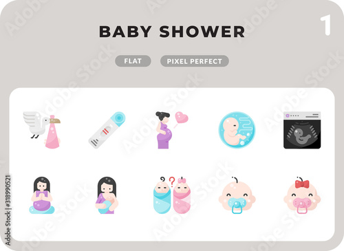 Baby Shower Glyph Icons Pack for UI. Pixel perfect thin line vector icon set for web design and website application.