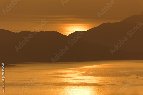 Sunset on the Adriatic sea in Dubrovnik region, Croatia