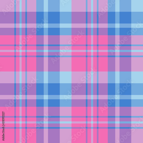 Seamless pattern in nice pink and light and dark blue colors for plaid, fabric, textile, clothes, tablecloth and other things. Vector image.