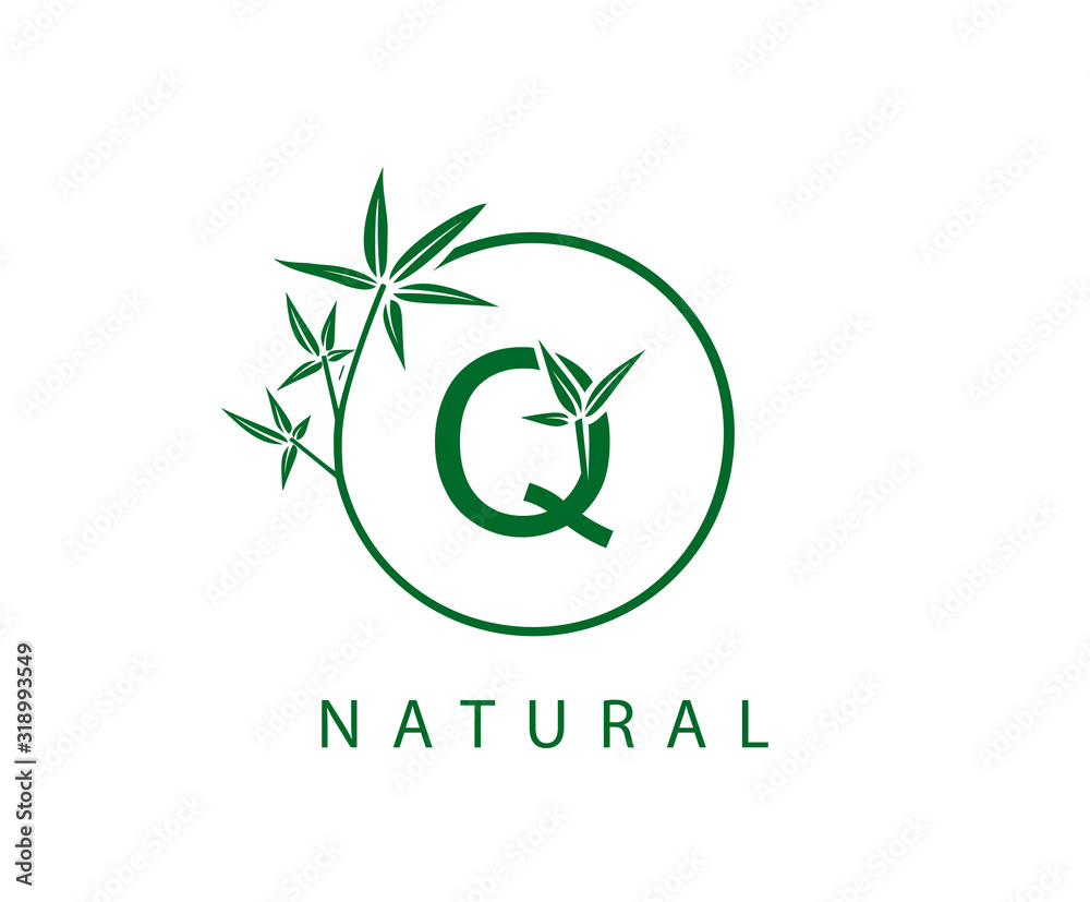 Q Letter Green Bamboo Logo Design.