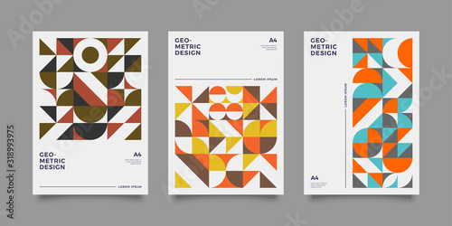 Retro graphic design covers. Cool vintage bauhaus shape compositions. Eps10 vector.