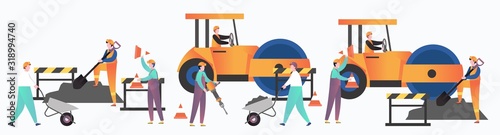 Asphalt paving services vector concept for web banner, website page