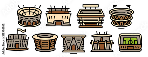 Arena icons set. Outline set of arena vector icons for web design isolated on white background