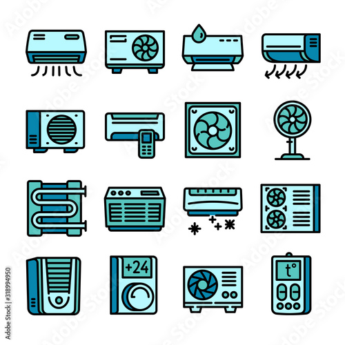 Conditioner icons set. Outline set of conditioner vector icons for web design isolated on white background