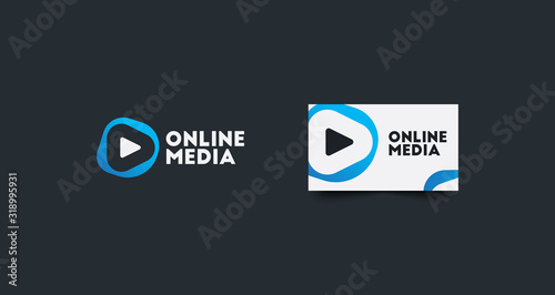 Abstract fluid play button multimedia studio logo and business card branding vector template
