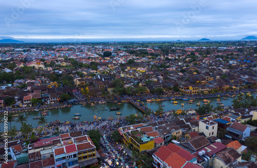 Aerial shot of Hoi An in Vietnam. Hoi An is an ancient trading port city an a UNESCO world heritage site