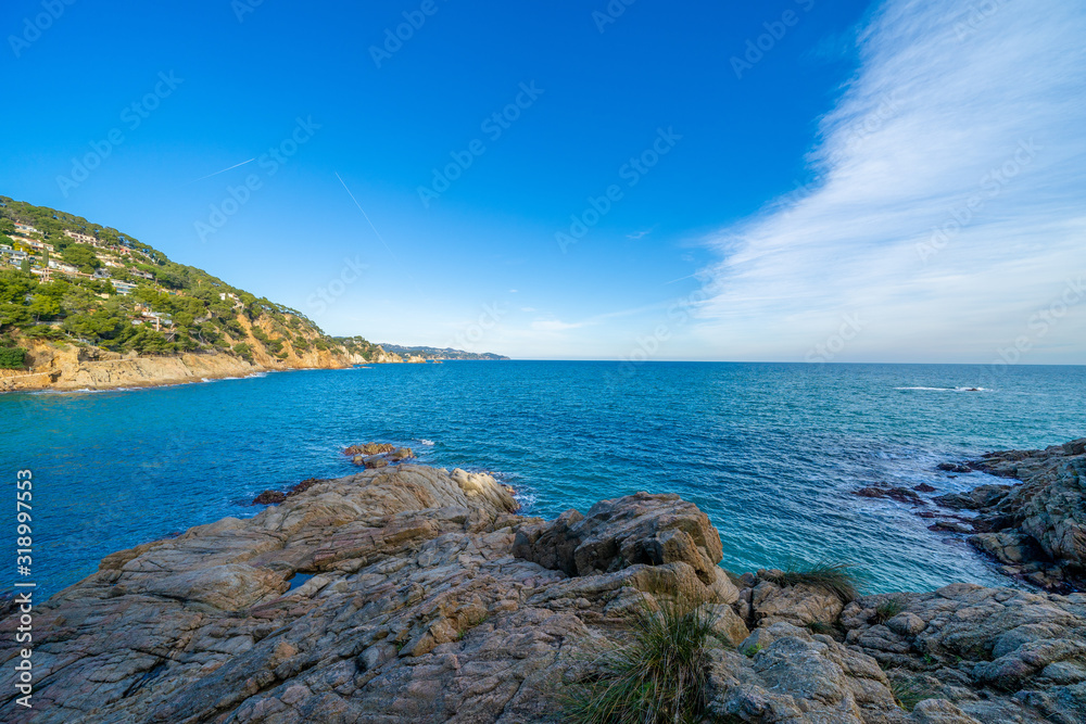 sant francesc beach, in blanes costa brava spain, without people mediterranean turquoise sea 