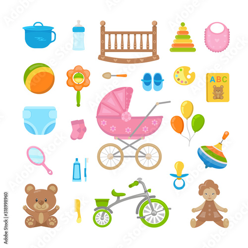 Set of children's goods. Collection vector illustrations for shops, websites, books.