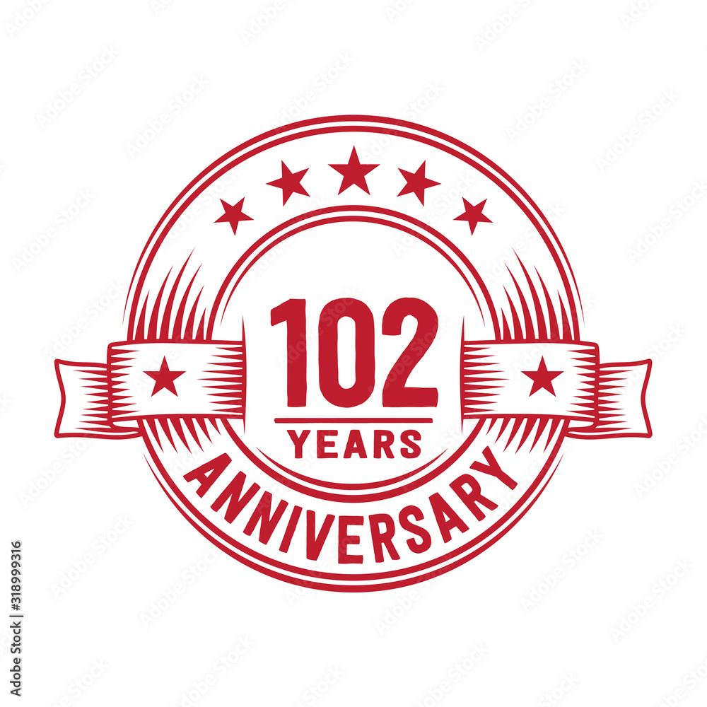 Fototapeta premium 102 years logo design template. 102nd anniversary vector and illustration.
