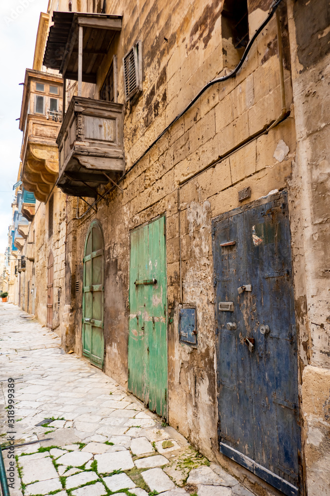 Malta, street and traditional buildings in Valletta