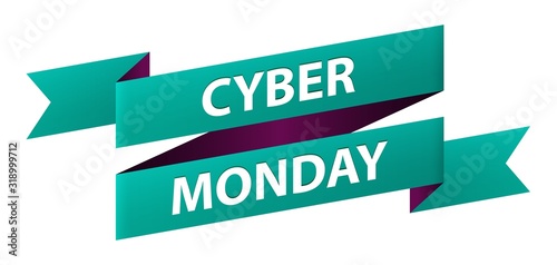 Cyber Monday ribbon banner oblique icon isolated on white background. Symbol of the Biggest Online Shopping Days of the Year.