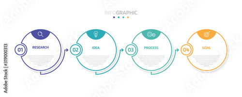 Business process infographic template with 4 options or steps. Modern paper layout design with thin line. Vector illustration graphic design