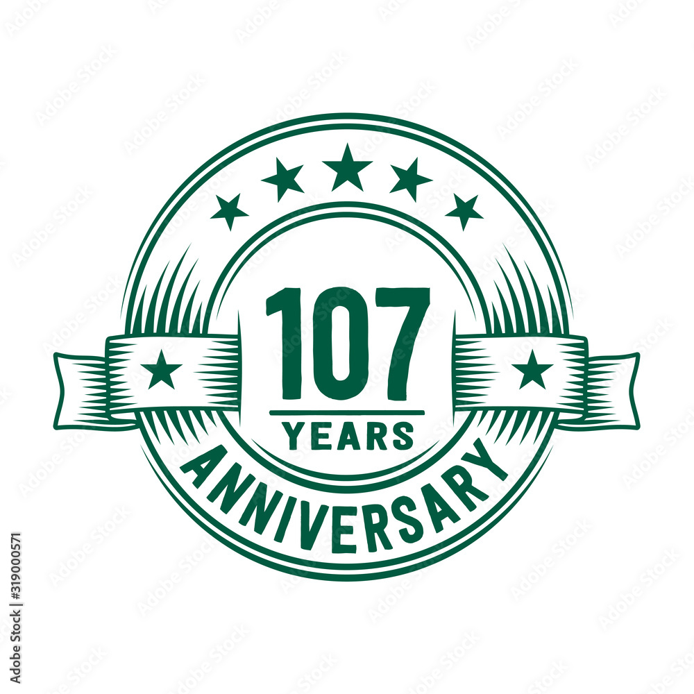 107 years logo design template. 107th anniversary vector and illustration. 107 years logo design template. 107th anniversary vector and illustration.