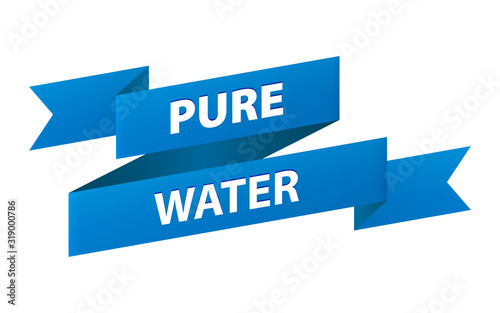 Pure water blue ribbon banner icon isolated on white background. Vector illustration