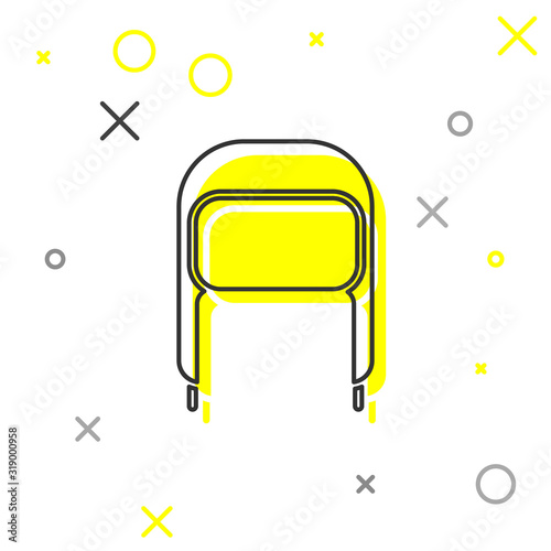 Grey line Winter hat with ear flaps icon isolated on white background. Vector Illustration