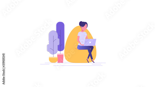 Freelancer girl working at a laptop