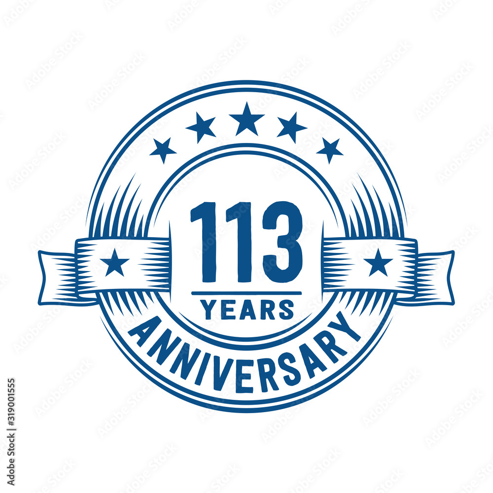 113 years logo design template. 113th anniversary vector and illustration. 113 years logo design template. 113th anniversary vector and illustration.