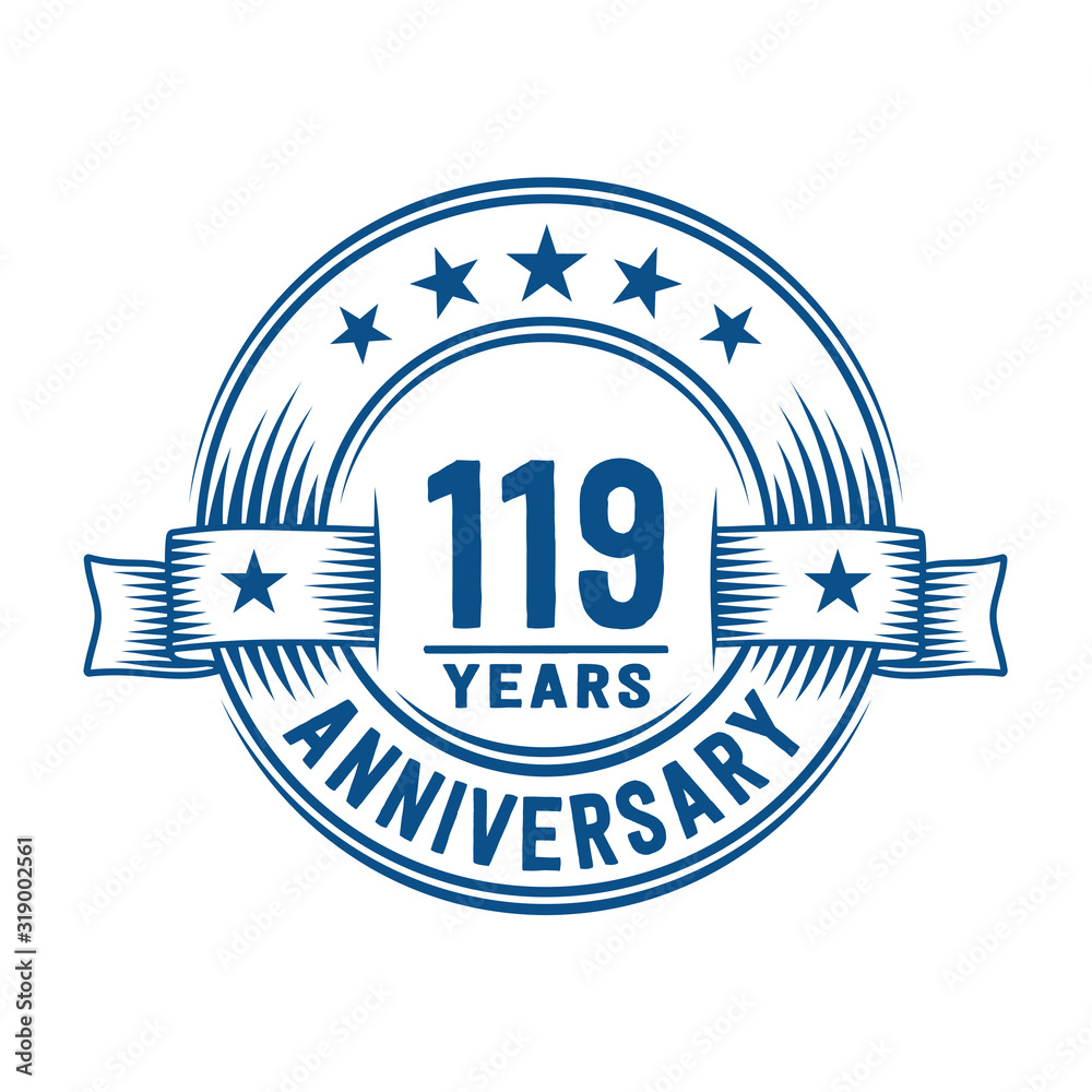 119 years logo design template. 119th anniversary vector and illustration.