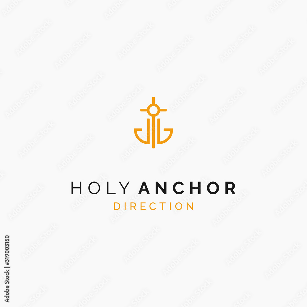 mono line anchor with cross in the middle logo design icon mono line anchor with cross in the middle logo design icon