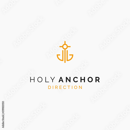 mono line anchor with cross in the middle logo design icon