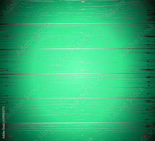 Rough vintage colorful green teal reclaimed wood surface with aged plank boards lined up. Wooden planks on a wall or floor with grain and texture. 