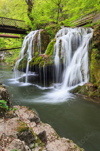 Fototapeta Naklejka Na Ścianę i Meble -  Bigar Cascade Falls in Nera Beusnita Gorges National Park, Romania.