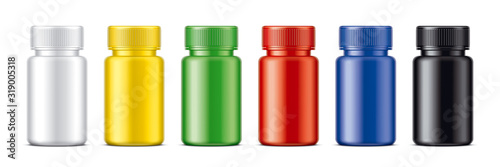 Set of Colored bottles for pills. Matt surface version. 