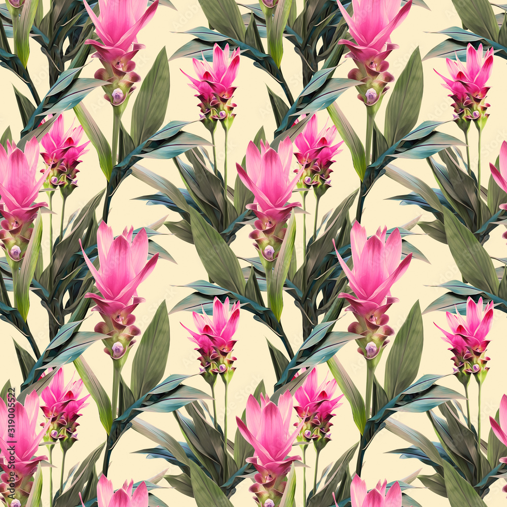 Exotic flowers seamless pattern. Artistic background. Exotic flowers seamless pattern. Artistic background.
