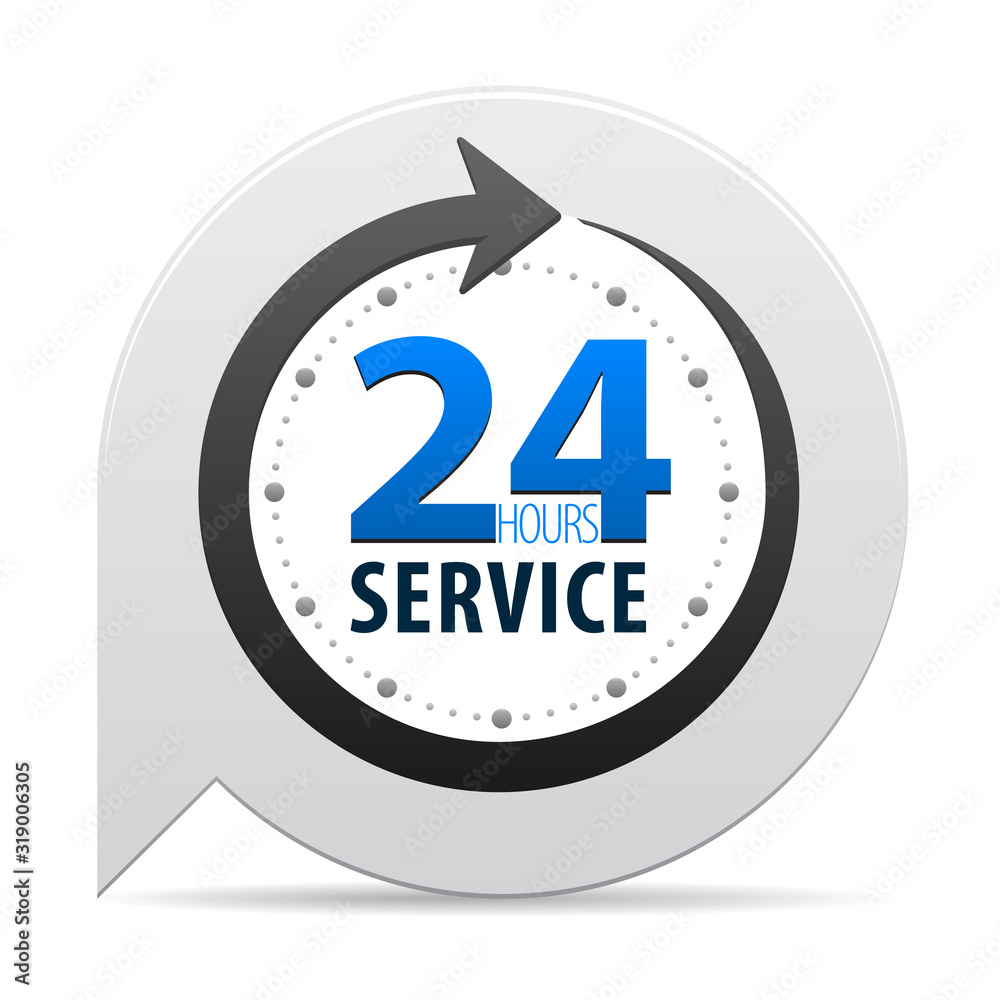 Service and support for customers around the clock or 24 hours a day and 7 days a week icon or symbol on bubble isolated on white background. Vector illustration Service and support for customers around the clock or 24 hours a day and 7 days a week icon or symbol on bubble isolated on white background. Vector illustration