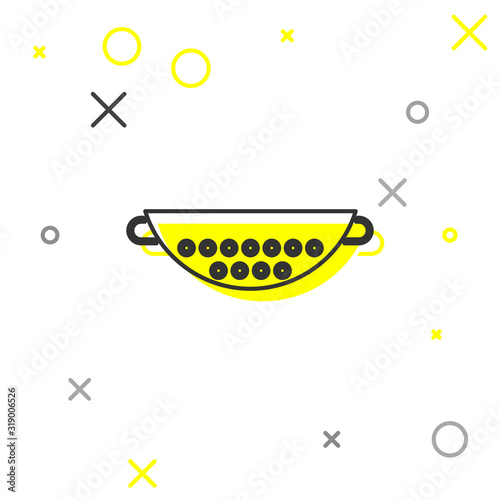 Grey line Kitchen colander icon isolated on white background. Cooking utensil. Cutlery sign. Vector Illustration